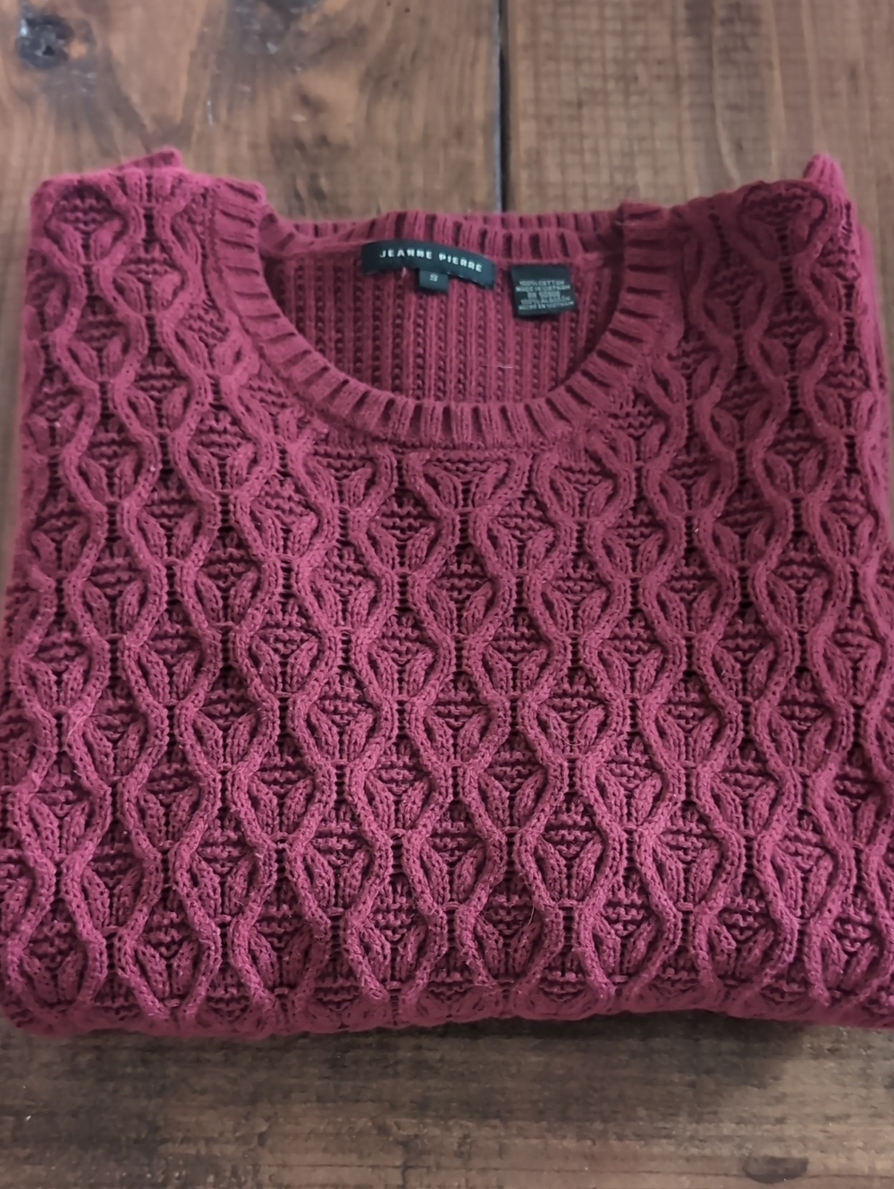 JEANNE PIERRE Women's Cable Knit Crewneck Sweater - Wine